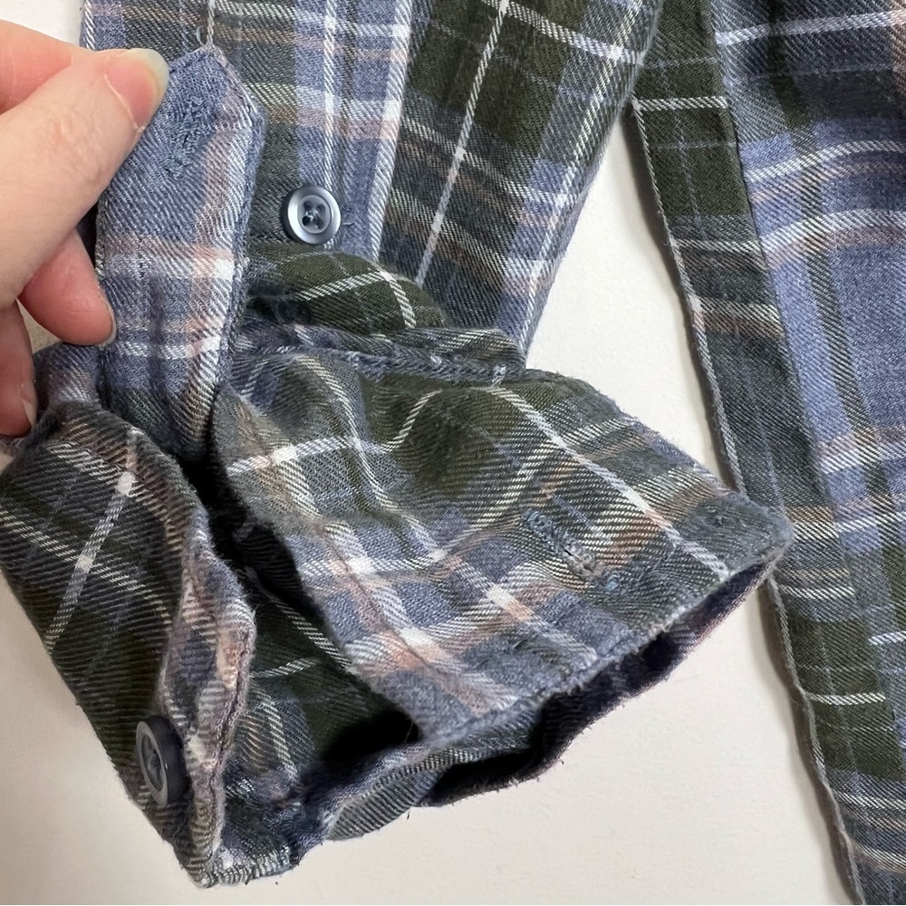 Triple Five Soul blue Plaid Flannel Lace-Up Long Sleeve Top Size L - Picture 3 of 8